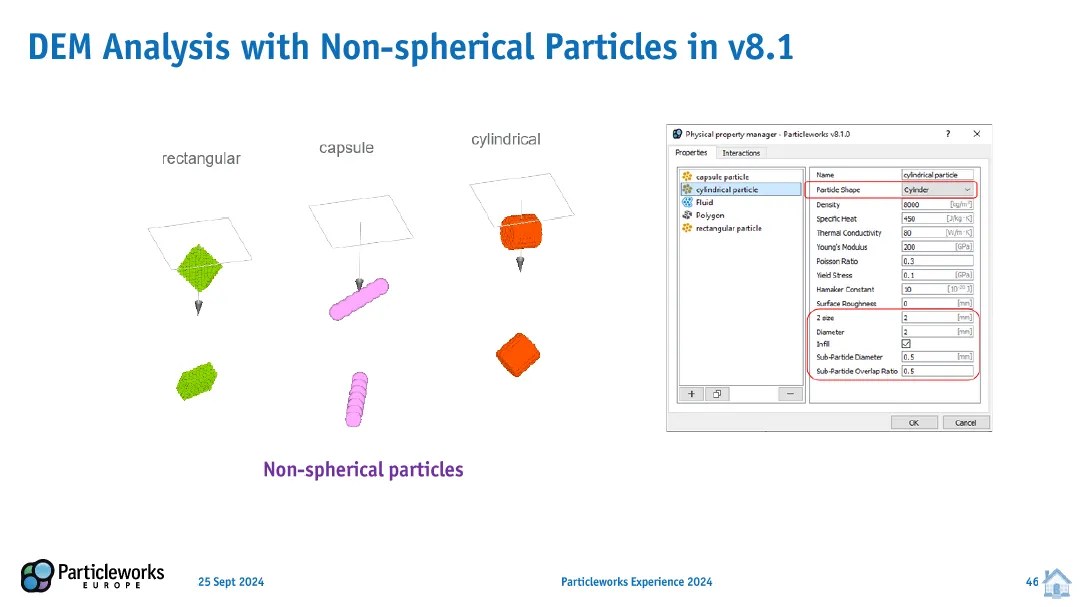 Granuleworks 3.1 introduces non-spherical particles, allowing for a more complete powder modelling. Granuleworks is an additional module of Particleworks, allowing for DEM (Discrete Element Method) modelling.