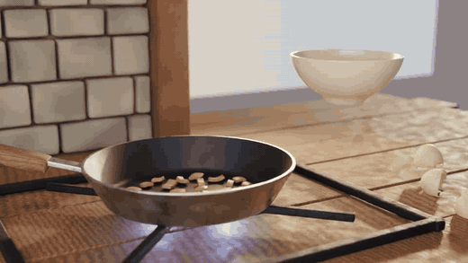 Simulated egg pour into a pan, rendered from Particleworks particles