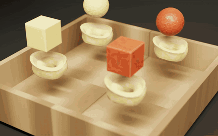 Two viscous sauces pouring onto stuffed pasta in a simulation render
